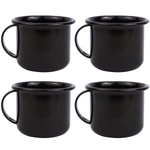 Jogo 4 Canecas Esmaltadas Retrô Pretas 90ml Xícaras Ágata para Café Chá