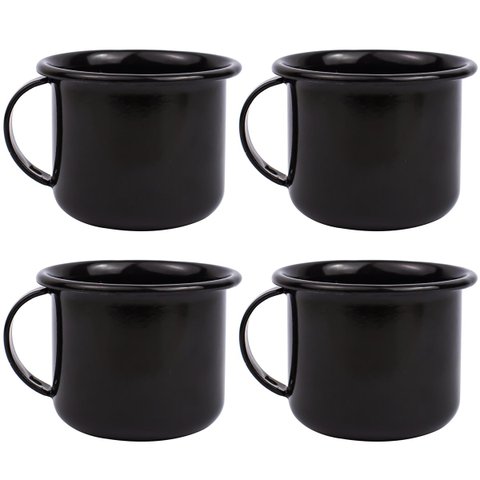 Jogo 4 Canecas Esmaltadas Retrô Pretas 90ml Xícaras Ágata para Café Chá