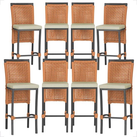 8 Banquetas em Alumínio Roma Preta Corda Náutica Tecido 7