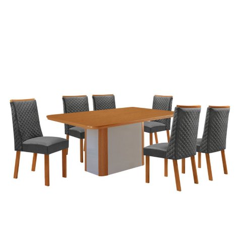 Mesa de Jantar Isadora Yasmin 180 cm Tampo MDF Canto Copo Laminado com 6 Cadeiras Moderna Mobília