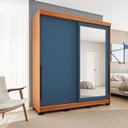 Ver imagem 1 de Roupeiro Madri 2 Portas Correr c/ Espelho 177x213cm Azul/Freijó 250830