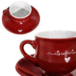 Jogo de Xícaras Com Pires 90ml Café Lamour 12 Peças - Vermelho - 3