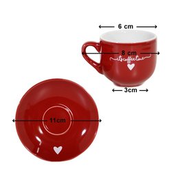 Jogo de Xícaras Com Pires 90ml Café Lamour 12 Peças - Vermelho - 8
