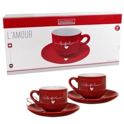 Jogo de Xícaras Com Pires 90ml Café Lamour 12 Peças - Vermelho - 9