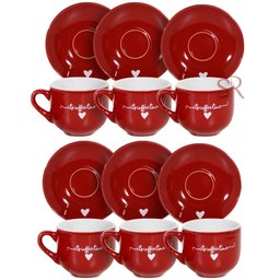 Jogo de Xícaras Com Pires 90ml Café Lamour 12 Peças - Vermelho - 2