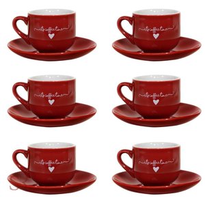 Jogo de Xícaras Com Pires 90ml Café Lamour 12 Peças - Vermelho