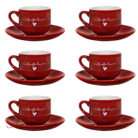 Jogo de Xícaras Com Pires 90ml Café Lamour 12 Peças - Vermelho