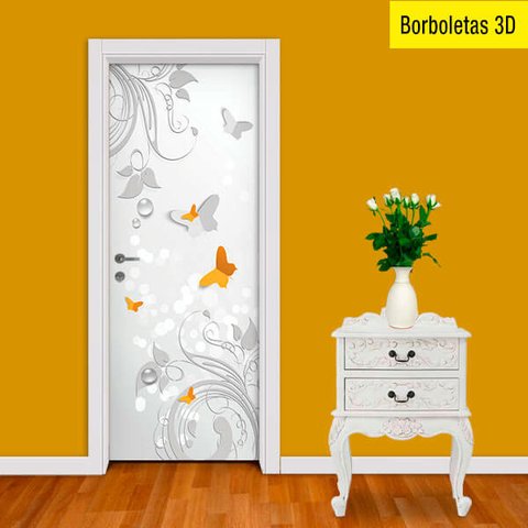 Adesivo de Porta Borboletas 3d Arte Destaque M - 0,83 X 2,13 Metros