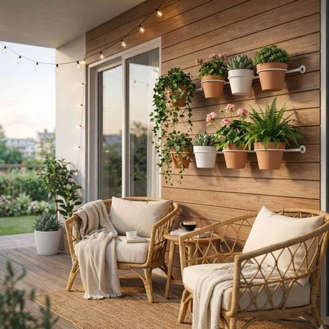 Kit 2 Suportes Parede para 3 Vasos Jardim Vertical Aço Branco