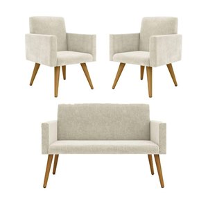 Kit Namoradeira + 2 Poltronas Decorativas Sala Bege