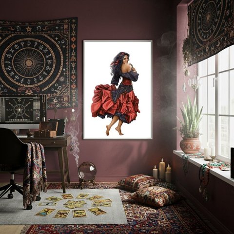 Quadro Decorativo Mulher Cigana Umbanda - 70x50cm:moldura Preta