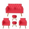 Kit Sofá 2 Lugares e 2 Poltrona Para Sala Bianca Capitonê e 2 Puff Redondo Suede Vermelho - Mó - 1