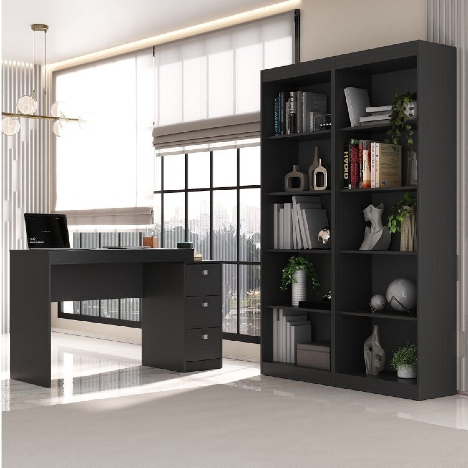 Conjunto Home Office 3 Peças 1 Escrivaninha 123cm e 2 Estantes Espresso Móveis - 1
