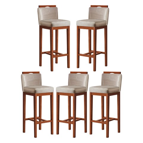 Kit 5 Banquetas Alta para Bancada Gourmet 38x102 Cm Líbia Madeira Maciça Suede Bege CCS