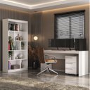 Ver imagem 1 de Conjunto 3 Peças Escrivaninha 150cm com Gaveteiro e Estante Espresso Móveis Branco
