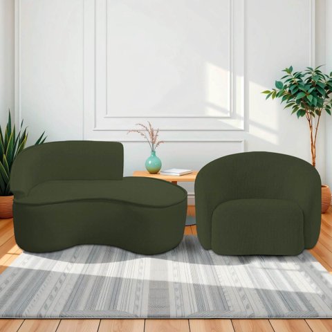 Kit Divã Recamier Orgânico Marrocos 150cm Lado Direito e 1 Poltronas Amore Linho
