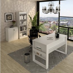 Kit 3 Peças Mesa para Escritório 127cm, Armário Multiuso e Estante Espresso Móveis - 1