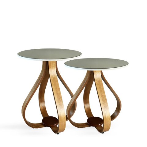 Conjunto Mesa Lateral De Canto Pés Cebola Espelhada Branco