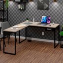 Ver imagem 2 de Mesa de Canto em L Escrivaninha com 1 Gaveta Industrial 150x150cm - Dubai/preto