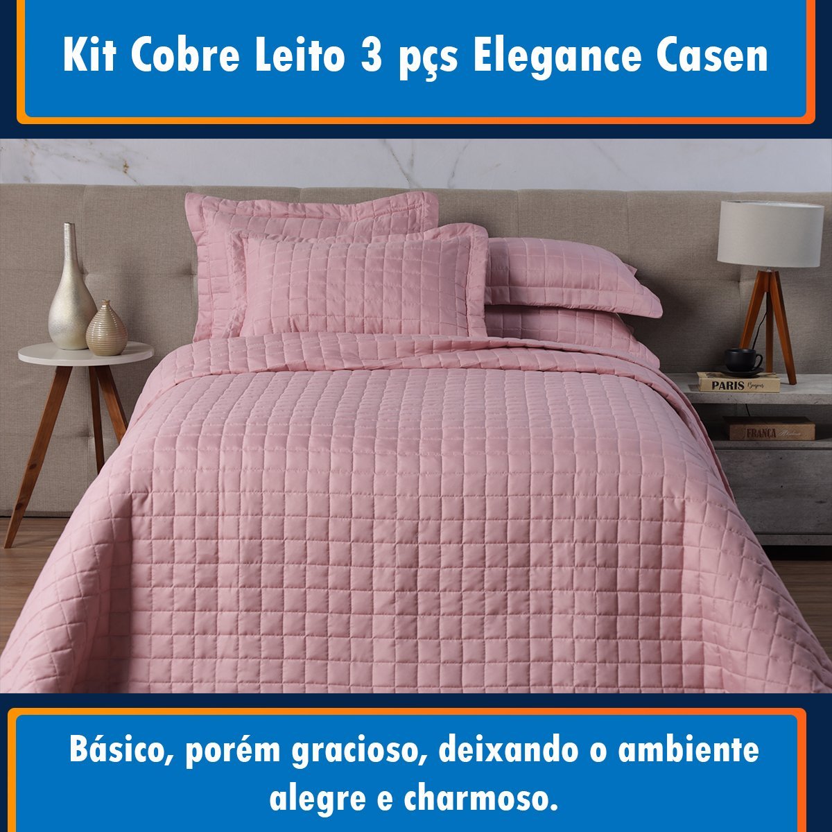 Kit Jogo de Cama 3pçs Elegance Matelado Casal Queen Casen Cor:Rosê - 2