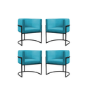 Ver imagem 1 de Kit 4 Poltrona Reforçadas Decorativa Sala de Estar Carla Base Ferro Preta Suede Azul Tifany