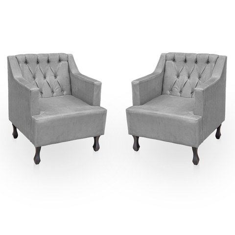 Kit 2 Poltronas para Sala de Estar Clássica Confortável e Reforçada Suede Elizabeth