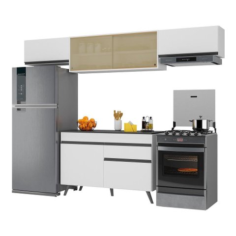 Armário de Cozinha Compacta 260cm Veneza Multimóveis V3698 Branco/Preto