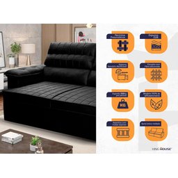 Sofá Retrátil Reclinável 4 Lugares com Molas 2,00m Quantum Suede Velut Preto - King House - 2
