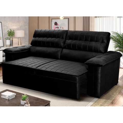 Sofá Retrátil Reclinável 4 Lugares com Molas 2,00m Quantum Suede Velut Preto - King House
