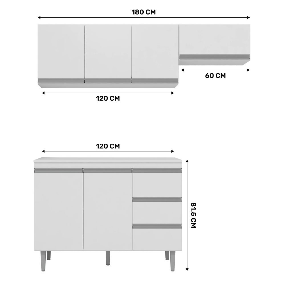 Cozinha Compacta Andréia 03 Peças com Balcão Gabinete 120cm Branco - Abmaza - 4