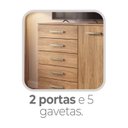 Ver imagem 3 de Cômoda 2 Portas 5 Gavetas com Cabideiro e Pés Chicago Bege/Mel