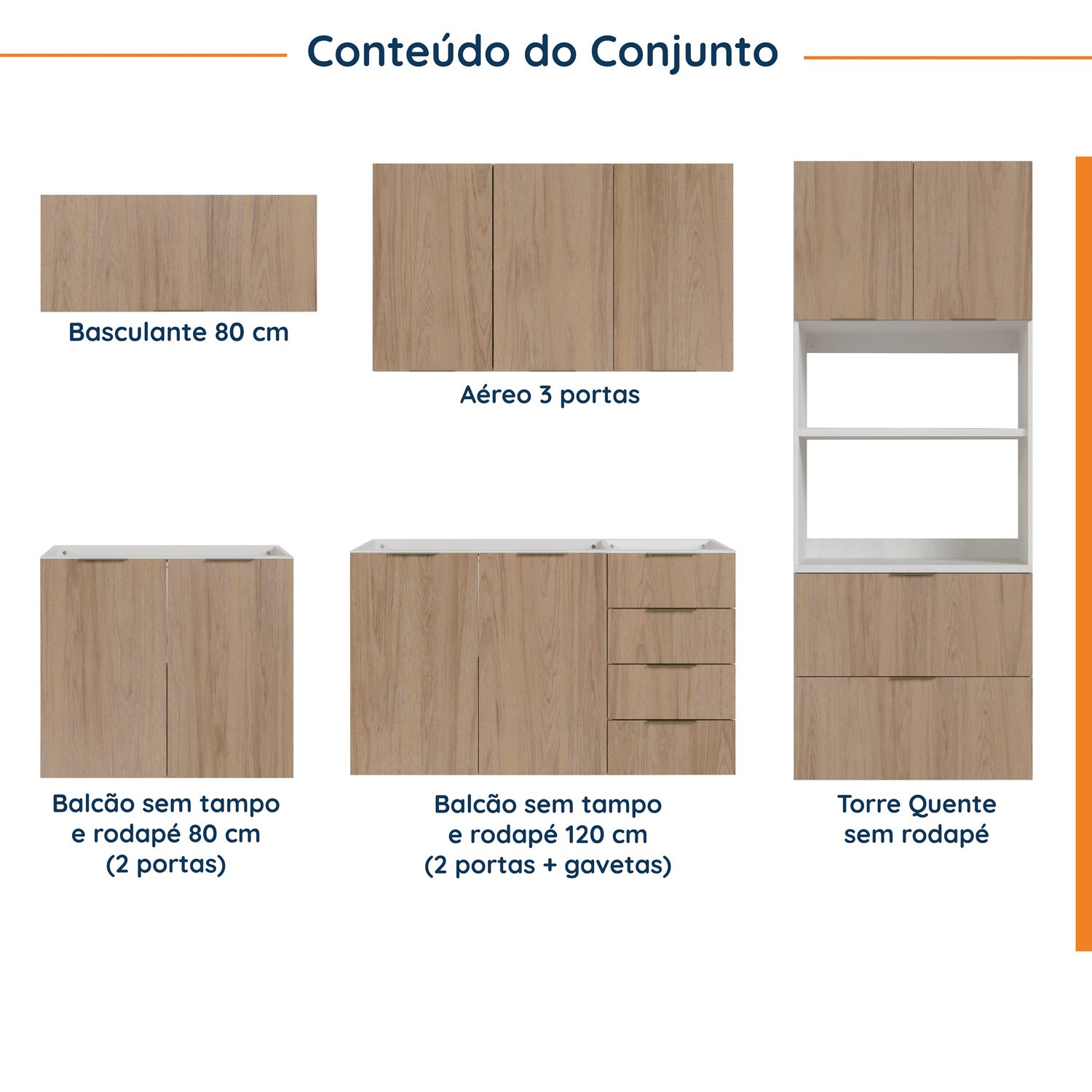 Cozinha Modulada 5 Peças Sem Tampo 2 Aéreos 2 Balcões 1 Torre Quente Ipanema CabeCasa MadeiraMadeira - 5