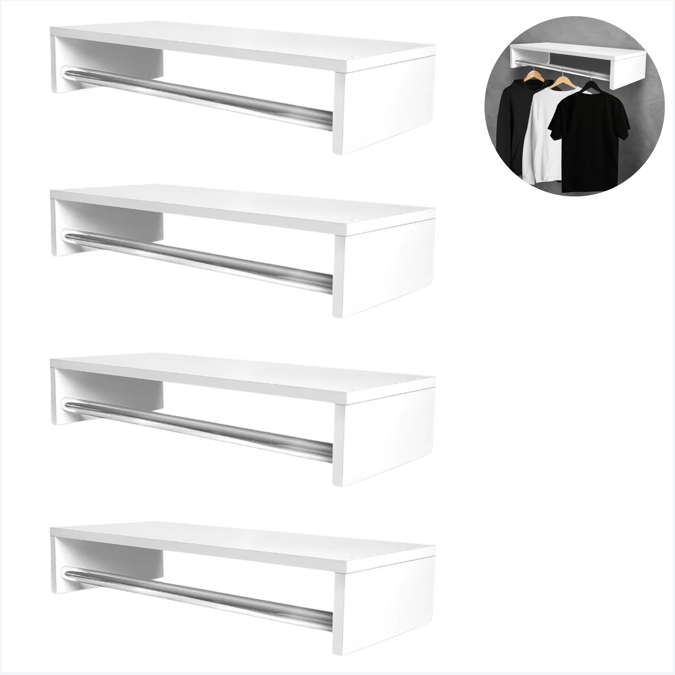 Kit 4 Cabideiros Arara de Parede para Lavandeira Quarto Closet Branco - 6