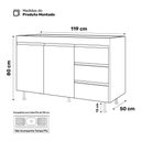 Ver imagem 4 de Balcão Gabinete Lux para Pia de 120cm 100% Mdf sem Tampo 02 Portas e 03 Gavetas Branco - Desk Design