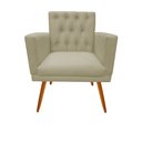 Ver imagem 3 de Kit Namoradeira + 1 Poltrona Decorativa Nina Capitonê + Puff Redondo Couro Bege Pés Madeira Mz Decor