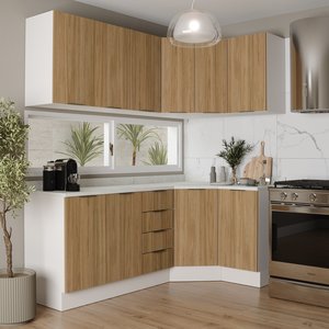Cozinha Modulada 6 Peças com Tampo 3 Aéreos 6 Portas e 3 Balcões Ipanema CabeCasa MadeiraMadeira