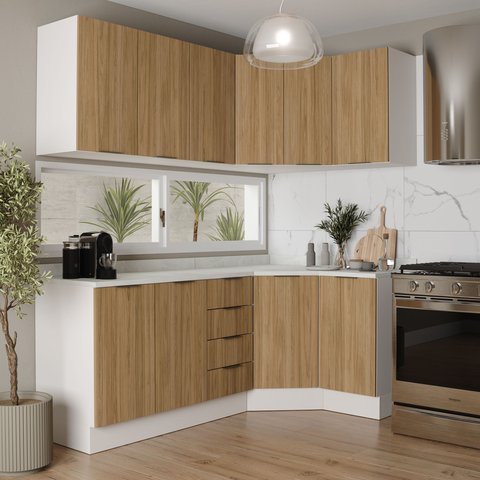 Cozinha Planejada 6 Peças com Tampo 3 Aéreos 6 Portas e 3 Balcões Ipanema CabeCasa MadeiraOriginals m
