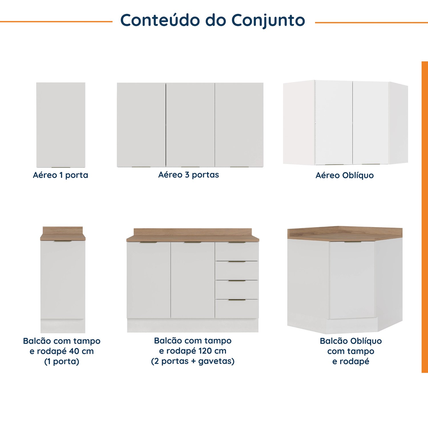 Cozinha Modulada 6 Peças com Tampo 3 Aéreos 6 Portas e 3 Balcões Ipanema CabeCasa MadeiraMadeira - 5