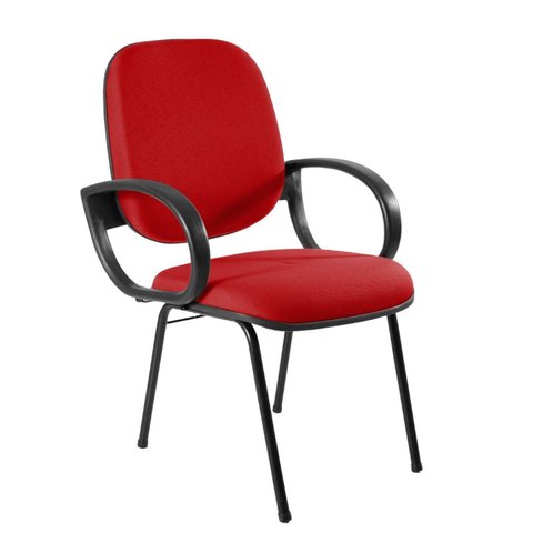 Cadeira Escritório Coletiva Auditório Hotel Fixa Estofada com Braço Orelha Metal Vermelho
