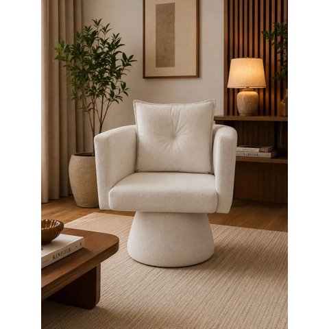 Poltrona Decorativa Orgânica Base Fixa Agatha Suede Off White Liso