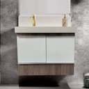 Ver mais imagens de Lavatório em Porcelanato para Banheiro com Cuba Esculpida Gabinete e Espelheira 