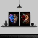 Ver imagem 2 de Kit 2 Quadros Onça E Leão Com Flores 45x34cm:Madeira branca