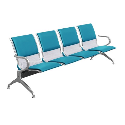 Cadeira Longarina Cromada 4 Lugares com Estofado - Azul