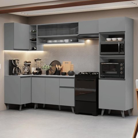 Armário de Cozinha Completa de Canto 385cm Nice Madesa 04 Cinza