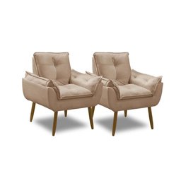 Kit 2 Poltronas para Sala Decorativa Opala Pés Madeira Suede Capuccino Império Decor - 1
