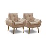 Kit 2 Poltronas para Sala Decorativa Opala Pés Madeira Suede Capuccino Império Decor - 1