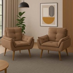Kit 2 Poltronas para Sala Decorativa Opala Pés Madeira Suede Capuccino Império Decor - 2