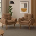 Ver imagem 2 de Kit 2 Poltronas para Sala Decorativa Opala Pés Madeira Suede Capuccino Império Decor