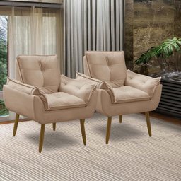 Kit 2 Poltronas para Sala Decorativa Opala Pés Madeira Suede Capuccino Império Decor - 7