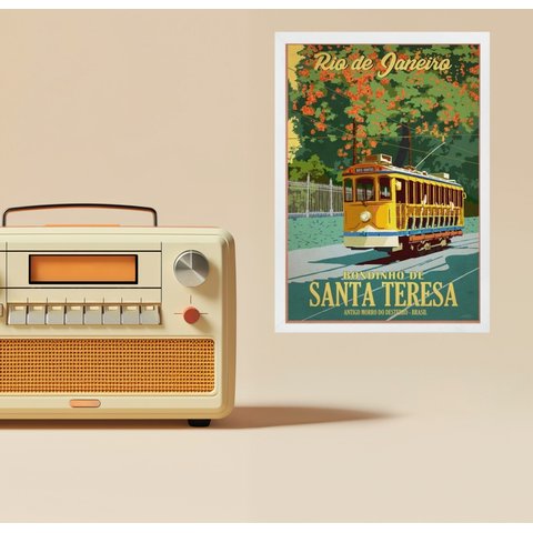Quadro Rio de Janeiro - Bondinho Santa Tereza 24x18cm - com Vidro:moldura Branca